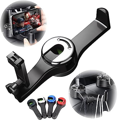 ViMOQi 2 in 1 Car Hooks for Bags,Car Bag Hook with Headrest Phone Holder,360°Rotatable Headrest Hooks,Heavy Duty Car Accessories Purse Hook,Seat Storage Organiser for Cloth Grocery,Handbag