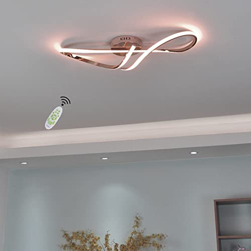 Cblbser Plafoniera Led Soffitto Moderna,Lampada da Soffitto a LED Dimmerabile Soggiorno Interno Plafoniera con Telecomando Illuminazione Cameretta Cucina E Ufficio Lampadari L68cm, Oro Rosa