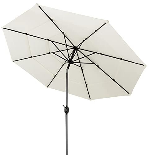 GOPLUS Parasol 3 Niveaux Extérieur Évents Doubles 3M Inclinable Métal 8 Baleines Solides Plage, Jardin (Beige)