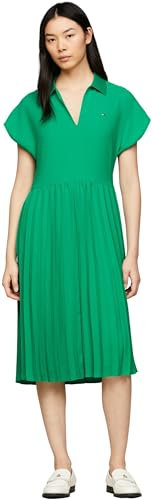 Tommy Hilfiger Abito a Polo Donna Pleated Midi Dress Lunghezza al Ginocchio, Verde (Olympic Green), 42