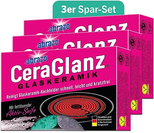 abrazo CeraGlanz Glaskeramik - 6 Ceranfeldreiniger 3x2 Stk. - antibak. Glaskeramik Reiniger, Ceranfeld Reiniger, Herdreiniger, Herd kratzfrei reinigen