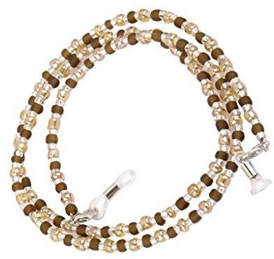 Brillenkette mit braunen und hellgelben Perlen – verstellbares Brillenband aus Kunststoff für Sonnenbrillen und Brillen – 56 cm Länge, siehe abbildung, One size