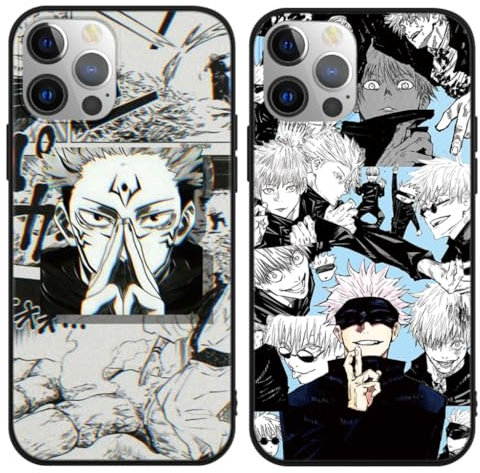 2 Stück Handyhülle für Apple iPhone 15 PRO Hülle 6.1'' Anime Hülle Gojo Satoru Itadori Yuji mit Manga Muster Matt Schwarz Schutzhülle Stoßfest TPU Silikon Case für iPhone 15 PRO, 2