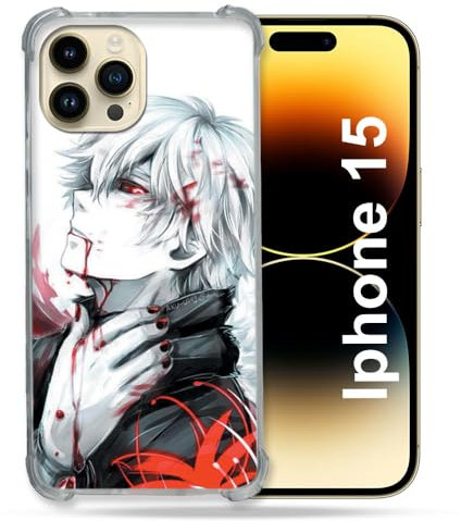 Cokitec Verstärkte Schutzhülle für iPhone 15 (6,1 Zoll), Manga Tokyo Ghoul Kaneki, Weiß