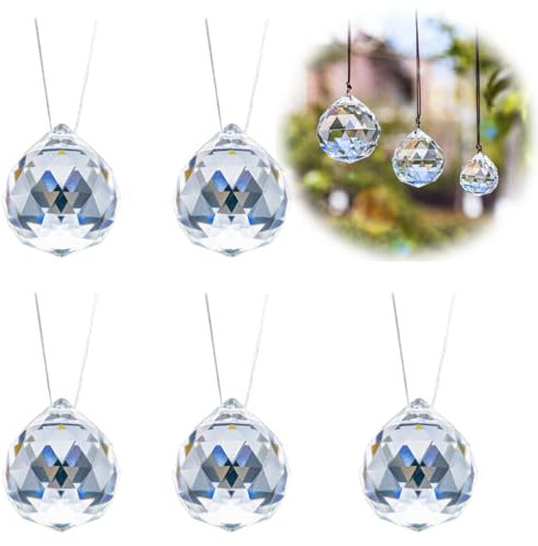 LJFEA 20mm Prisma de Bola de Cristal Transparente 5 Piezas - Cuelgan Facetadas Suncatcher Colgante para Lámpara de Techo, Feng Shui, Casa de la Boda, Decoraciones de Oficina