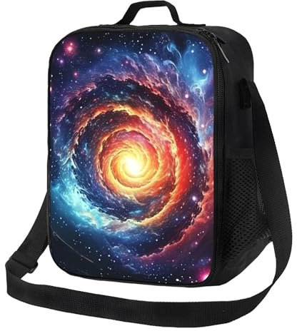 Spiral Space Galaxy Lunch Bag for Boys Girls, Star in Milkway Nebula Lunch Box for Boys Girls Reusable Portable Waterproof Lunch Bags with Adjustable Shoulder Strap and Side Pocket