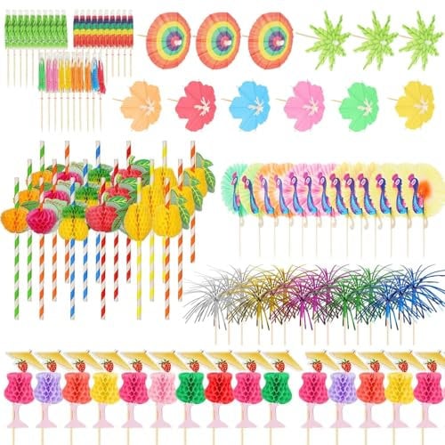120pcs Cocktail Accessories for Drinks, Cocktail Party Decorations, 3D Paper Cocktail Umbrellas, Reuseable Cocktail Straws, Cocktail Decoration for Summer Beach, Party, Food Drink Decoration