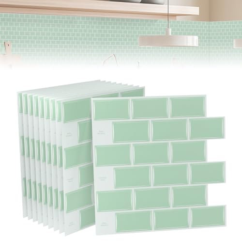 ACXIN 10 Stück Fliesenaufkleber für Küche Bad - PVC 3D Klebefliesen Startseite Dekore, Schälen und Kleben, 30 x 30cm (Bunte Steinoptik Fliese)