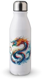 MAXIKIWI - Einwandige Wasserflasche mit Schraubverschluss, nicht isoliert, leichtes Aluminium, BPA-frei, auslaufsicher, Fantasy Magic Dragon Thema, 3-500 ml