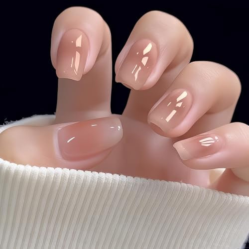 False Nails Short,Orange Red Gradient Coffin False Nails, 24PCS Square French Press on Nails with Jelly Glue,Acrylic Full Cover Nails Women Nail Art Accessories (Orange Red, One Size)