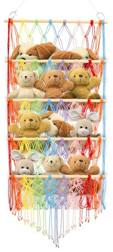 4-layer Versatile Plush Toy Holder Large-Capacity Vertical Toy Storage Organizer Safe Nursery Hanging Organizer Stable Stuffed Animals Holder for Kids Children Bedroom(colour)