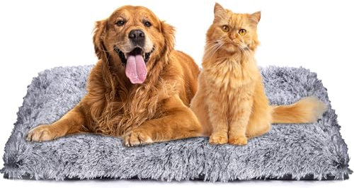 BBLTIFF Hundebetten, Hundebett Mittelgroße Hunde mit Anti-Rutsch-Boden, Hundebett Abwaschbar für Kleine und Mittelgroße Hunde, Langer Plüsch, 65x50x7cm (Farbverlauf Grau)