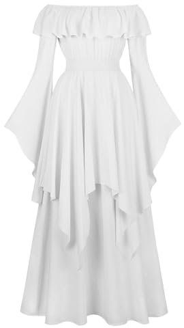 Mrat Damen Renaissance Kleid Verkauf Clearance Retro Viktorianisch Mittelalter Langes Kleid Gothic Kleid Schulterfrei Vintage Kleider Plissee A Linie Piraten Kleid Solide Hohe Taille Kleid Party