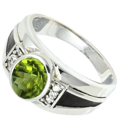 JEWELFORCE 925 Sterling Silber Peridot Edelstein Ring Herren Damen Stein Band Ring Alle Größen Ring Handgefertigter Schmuck JSR-1166AJ_54 (17.2)