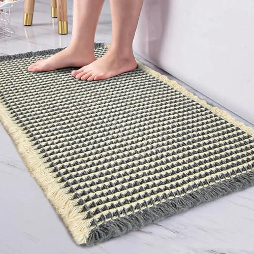 WONGS BEDDING Badematte rutschfest, Badezimmerteppich Groß Waschbar Badteppich, Weich Waffel Badvorleger für Badezimmer (80x50 cm)