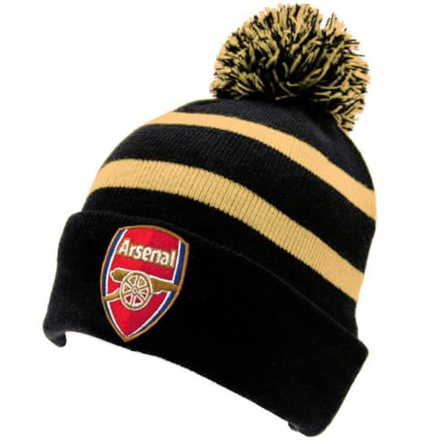 Arsenal Text Striped Bobble Hat Black Gold - One Size