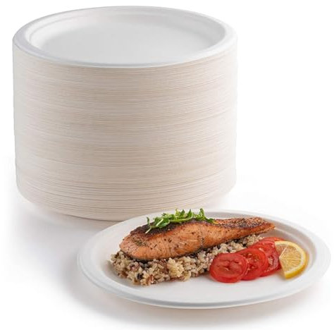 EVYIENEN Lot de 200 assiettes jetables en carton - 17,8 cm -Wei Biodégradables et compostables - Écologiques - Résistantes et recyclables - Idéales pour les pique-niques, les barbecues