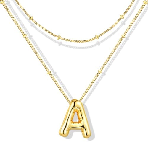 ZECICO Initial Necklaces for Women, 14K Personalized Bubble Letter Necklace Gold A-Z Initial Pendant