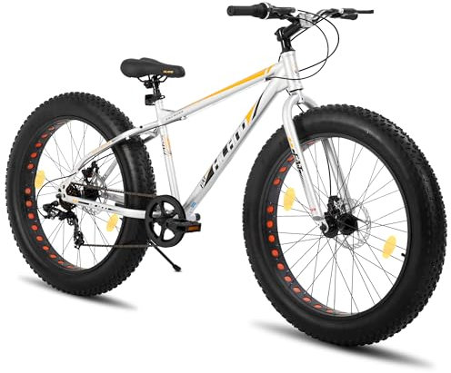 Hiland 24 Zoll Fat Tire Mountainbike für Jungen und Mädchen, 7-Gang Mountainbike, Doppelscheibenbremse, Strand und Schnee Fahrrad, Silber