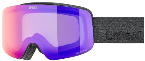 uvex pwdr FM - stylische, verspiegelte Skibrille mit weitem Sichtfeld und Anti-Fog-Beschichtung mit ausgewachsenen Features für Kinder - black matt/ruby-clear - one size
