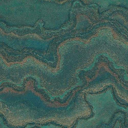 Graphic Wallpaper Wall Profhome 396593-GU hot Embossed Non-Woven Wallpaper Textured in Marble Look and Metallic Effect Green Teal Gold 5.33 m2
