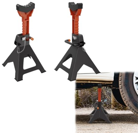 Aufun Unterstellböcke, Stützböcke mit Sicherungssplint & Rutschfesten | 2 Stück, 3T Tragkraft, Höhenverstellbar von 28 - 42 cm, Profi Abstellbock für PKW, LKW & Wohnmobile