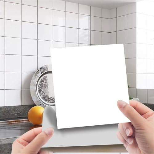 DOTBUY-SHOP Fliesenaufkleber Küche Bad, Fliesen Aufkleber Badezimmer 15x15cm Selbstklebend Wasserdicht Wandpaneele Klebefliesen Küchenrückwand für Dekoration Wohnzimmer (Weiß,48 Stück)