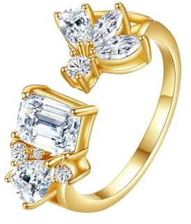 Bishilin Ringe Damen Gold 585 mit Moissanit, Trauring Einzeln Blatt mit Moissanit Offen Hochzeitsringe Verlobung Ringe Frauen Größe 50 (15.9)