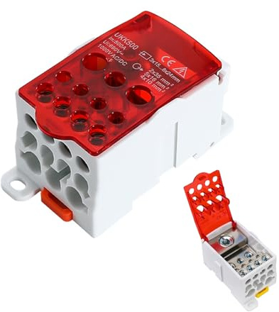 Bornier UKK-80A 690V - Boîte De Jonction Electrique sur Rail DIN, Bornier de Répartition Ignifuge en PA66 avec Connecteurs en Laiton,Pour Armoires de Distribution Haute Tension (Rouge)