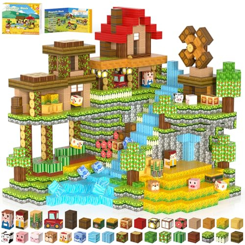 Kryzomat Magnetische Bausteine 200 Teile, Magnetbausteine Bauernhof Thema | Magnetic Building Blocks, Magnet bausteine für ab 3 jahre, Magnetblöcke für Kinder Jungen Mädchen, für Geburtstag Weihnachten