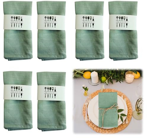 Yuragim Stoffservietten Salbeigrün 6er Set Leinenservietten Baumwolle Servietten Stoff, 40x40 cm Leinen Servietten, Waschbar Wiederverwendbar Stoffservietten für Hochzeit Geburtstag Taufe Tischdeko