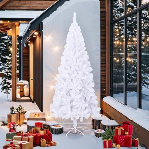 Gecheer Albero di Natale Artificiale L 240 cm Bianco, Albero di Natale in PVC, Decorazioni Facili, Uso Esterno, Ideale per Casa e Giardino