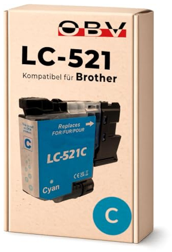 OBV LC521 Druckerpatrone Kompatibel für Brother LC-521 Tintenpatronen DCP-J1260w DCP-J1310dw DCP-J1360dw DCP-J1460dw Cyan ca. 500 Seiten