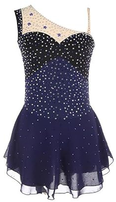 Nnnydjy Wettkampfkleidung Für Mädchen Im Eiskunstlauf Damen Eiskunstlaufkleid Ärmelloses Rollschuh Kostüm Klassischer Sportrock Für Outdoor Aktivitäten Spandex Handgefertigt,Blau,7_10Years
