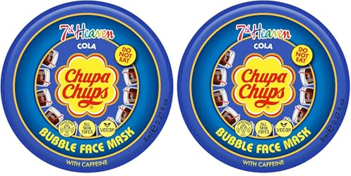 7th Heaven x Chupa Chups Bubble Face Mask (Cola) Energy Boosting Peel Off Face Mask with Caffeine, Vegan - Genuine 7th Heaven Face Masks Skincare (Pack of 2)