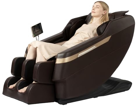 Real Relax Chaise de Massage Shiatsu Zero Gravity pour Tout Le Corps, Chaise Longue, Chauffage de la Taille et des Mollets, Massage des Pieds, Bluetooth, Grand écran de contrôle (BS02 Marron)