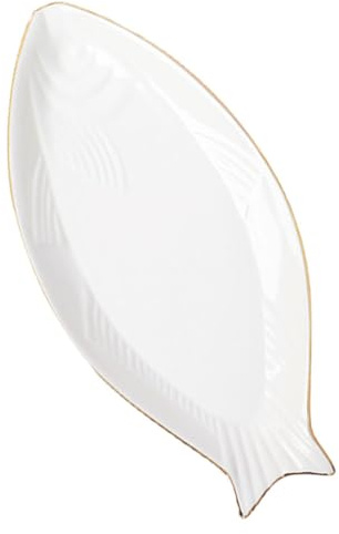 SHINEOFI Plato para Servir Pescado Creativa 12 Pulgadas Cerámica Borde Dorado Resistente al Calor para Restaurantes y Uso Doméstico Fuente Decorativa para Comida