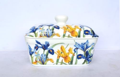 fine Bone China Iris Butter Dish with lid