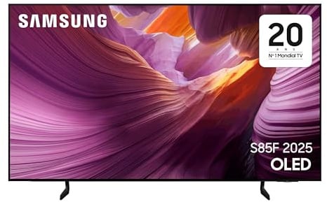 Samsung TV AI 55 Pouces OLED S85F 2025 4K Smart TV, Processeur NQ4 AI Gen2, WiFi, Airplay, HDR, Q-Symphony, OTS Lite, Gaming Hub, Bixby, Knox Security, Applications opérateurs intégrées