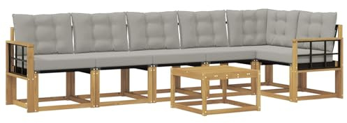 vidaXL Outdoor-Sofagarnitur mit Kissen 7 pcs Weiß und Hellgrau, Garten, modernes Sofa-Set, langlebige Möbel für draußen, stilvolle Lounge, entspannen am Pool