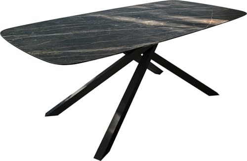 DELIFE Outdoortisch Edge Boot 200x100 cm Keramik Laminam® Noir Desir Braun Kreuzgestell Rechteck Schwarz