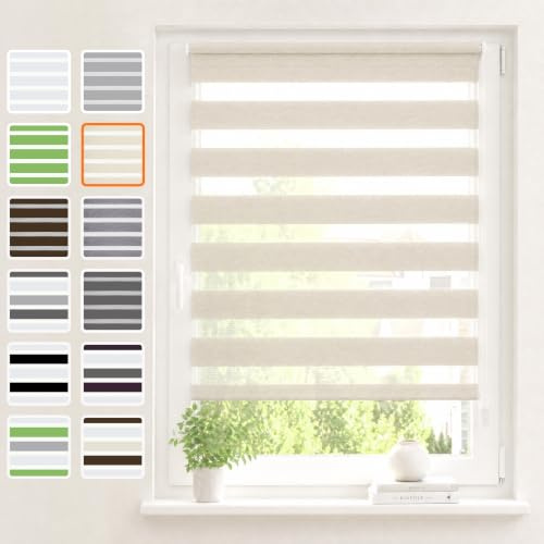 Vkele Doppelrollo Klemmfix ohne Bohren, Natur 75×140 cm (BxH) | Lichtdurchlässig & pflegeleichtes Klemmrollo, Sonnenschutz & Sichtschutz, Duo Rollos für innen Fenster & Türen ohne Bohren