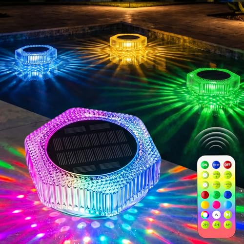 DoXtreme Luci Solari Galleggianti Piscina, 7 Colori RGB, IP68 | IP68 Impermeabile 4 Livelli di Luminosità, Telecomando 10m, Timer 2/4/6h – per Piscina, Laghetto, Giardino, Decorazione Feste