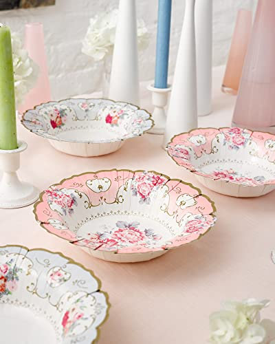 Talking Tables Truly Scrumptious Bols en Carton à Motif Floral Vintage pour Goûter Festif, Mariage et Fête d'Anniversaire, 2 Modèles, Rose et Bleu (Paquet de 12)