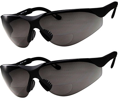 grinderPUNCH 2 Pairs Bifocal Safety Sunglasses Black Lens with Reading Corner - Fully Adjustable Arms Diopter/+3.00