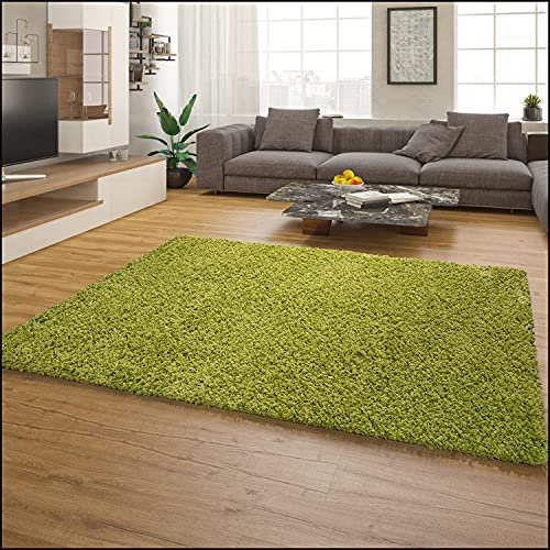 Paco Home Teppich Wohnzimmer Schlafzimmer Hochflor Shaggy Flokati Optik Einfarbiges Design Weich Flauschig Moderne Deko, Grösse:70x250 cm, Farbe:Grün