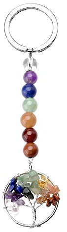 Jovivi 7 Chakra Healing Crystal Tree of Life Keyring Women Tumbled Stone Chakra crystals Key ring Car Keychain for Women Girls Tree of life Gifts