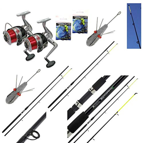Lineaeffe SEA FISHING SET UP - 2 X 12FT BEACHCASTER RODS + 2 X SEA REELS + WEIGHTS + RIGS