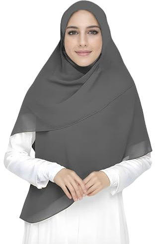 Lina & Lily Premium Chiffon Damen Muslim Hijab Kopftuch Schal Quadrat 145 x 145cm (Dunkelgrau)