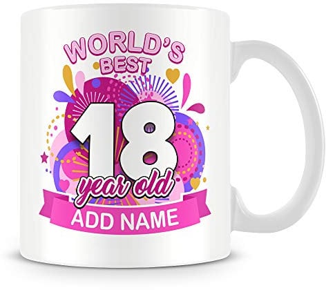 MUGGZ 18th Birthday Gift for Women - Personalised Mug/Cup - Add Name - Worlds Best Design - Pink – Custom Funny Coffee Mug – Unique Gift for Friends & Family